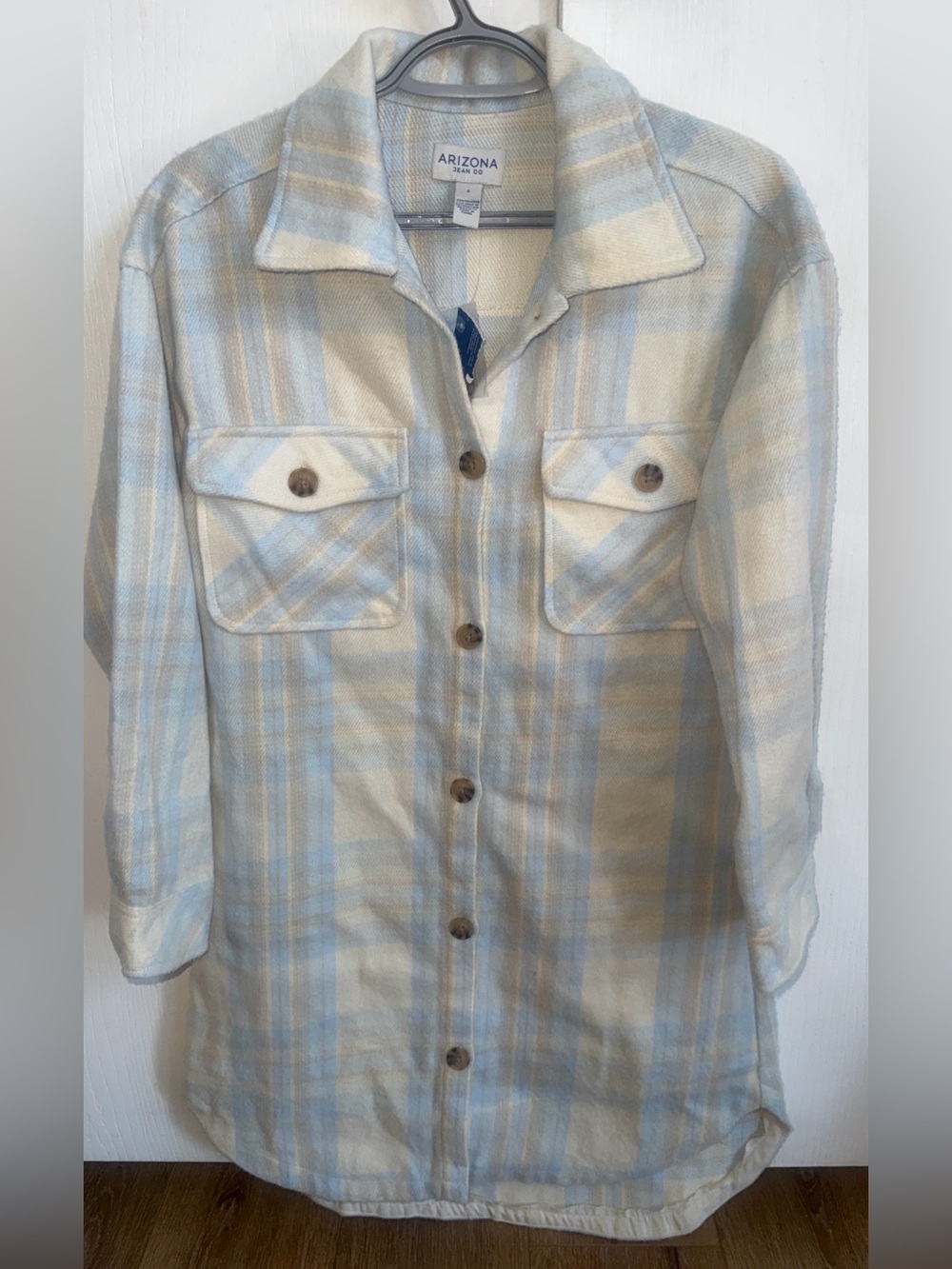 Arizona Jean Co Blue Flannel Plaid Shacket Shirt Size Small  Women’s NEW